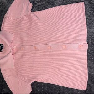 Girls Pink Ribbed Button Down Polo